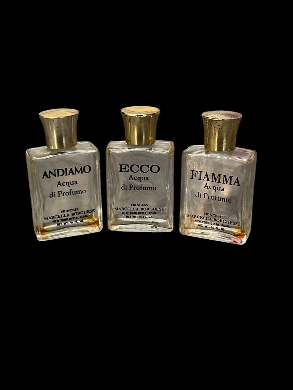 Princess Marcela Borghese Vintage Empty Perfume Bottle Lot Ecco Andiamo Fiamma